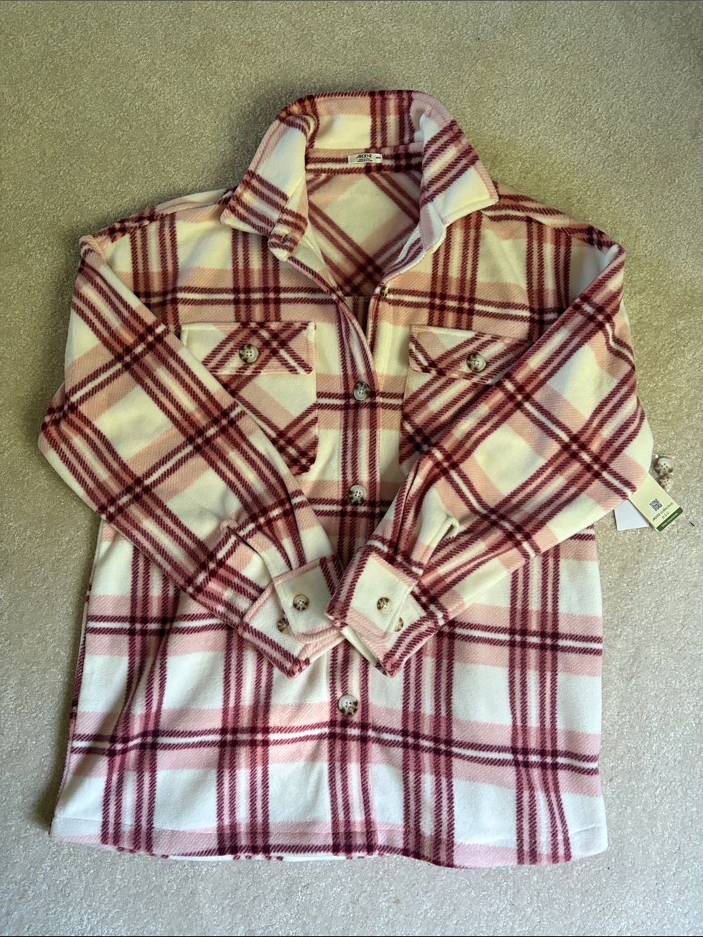 Pink Plaid Button-Up Shirt Jacket